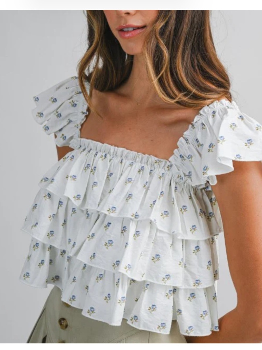 Mable Sweet Bloom White Floral Ruffle Top